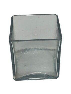 cubed glass flower vase candle holder square 4" tall 4" square clear glass READ
